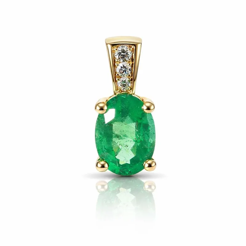 Pendentif Femme Emeraude Ovale 8x6mm et Diamants Or Jaune 750